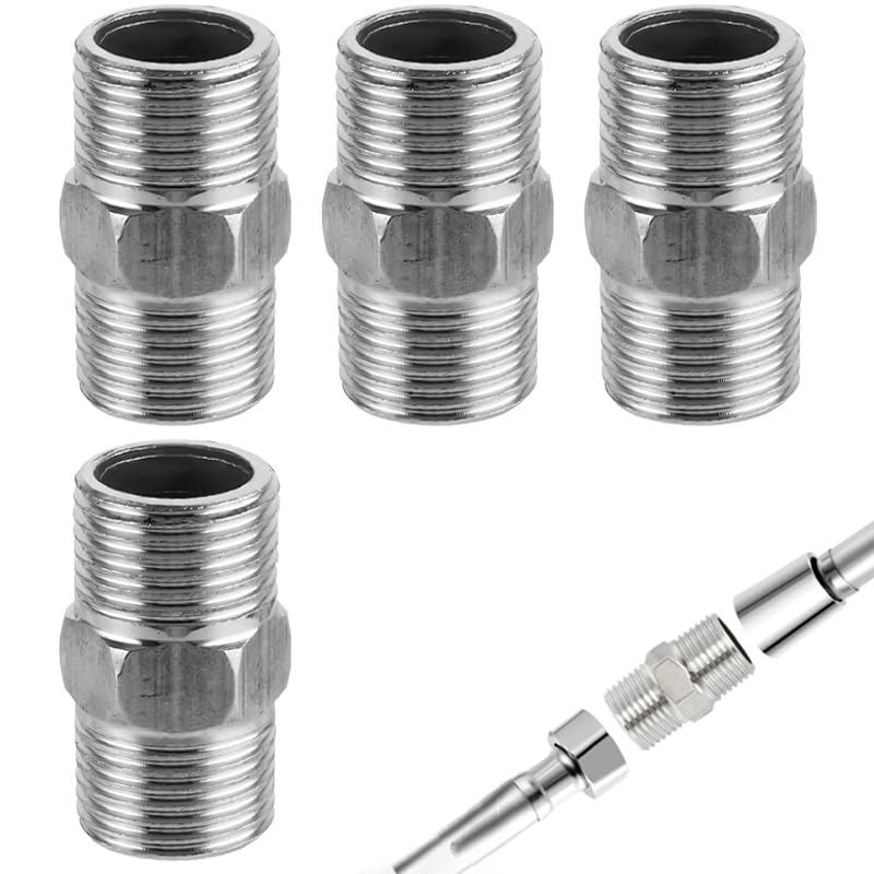 Azlanway Acero inoxidable doble boquilla de 1/2 pulgadas, 4 unidades de adaptadores de manguera de ducha, extensión de rosca, conexión de tubería para tubería de agua, tubería de aire, ducha, grifo