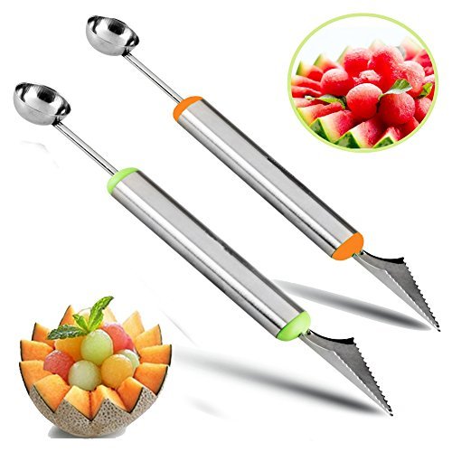Daixers 2PCS Melon Baller Fruit Carving Knife Fruit Slicer 2 in 1 Multifunction Home Kitchen Tools For DIY Fruit Salads,Garnishes and Desserts,Cake,Ice Cream Scooper