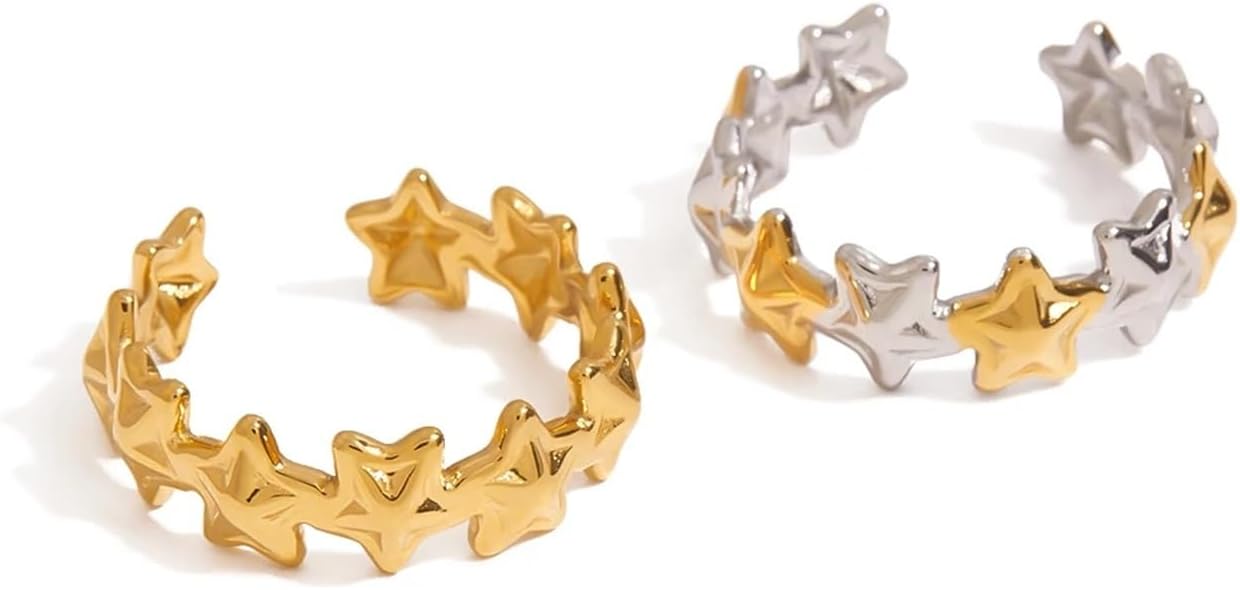 Metal Star Adjustable Open Ring Stainless Steel Popular Jewelry Personalized Star Ring 1Pcs