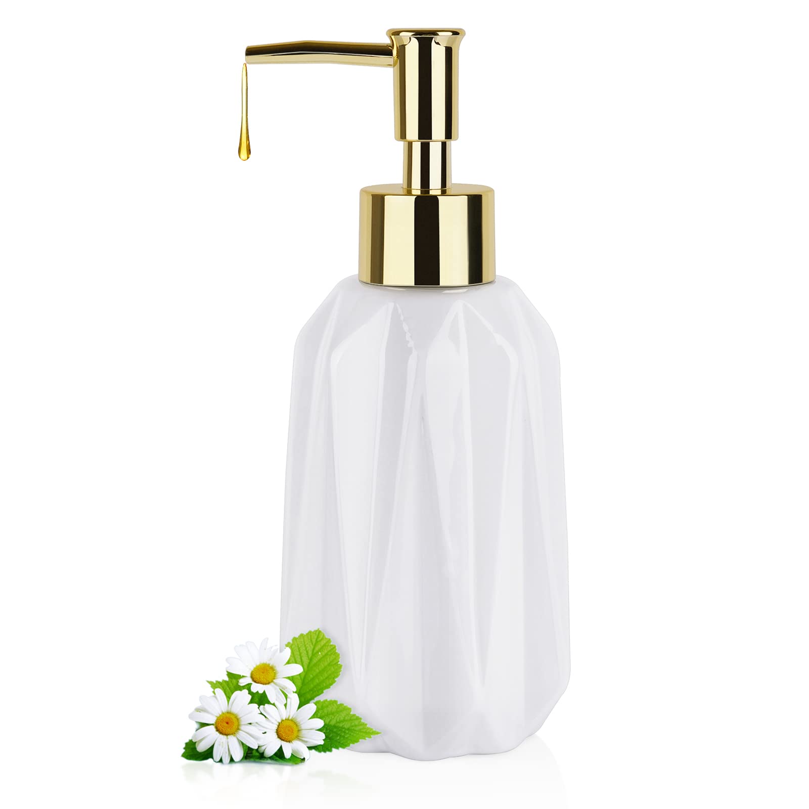 14OZ Hand Soap Dispenser for Bathroom and Kitchen, Ceramic (New White)