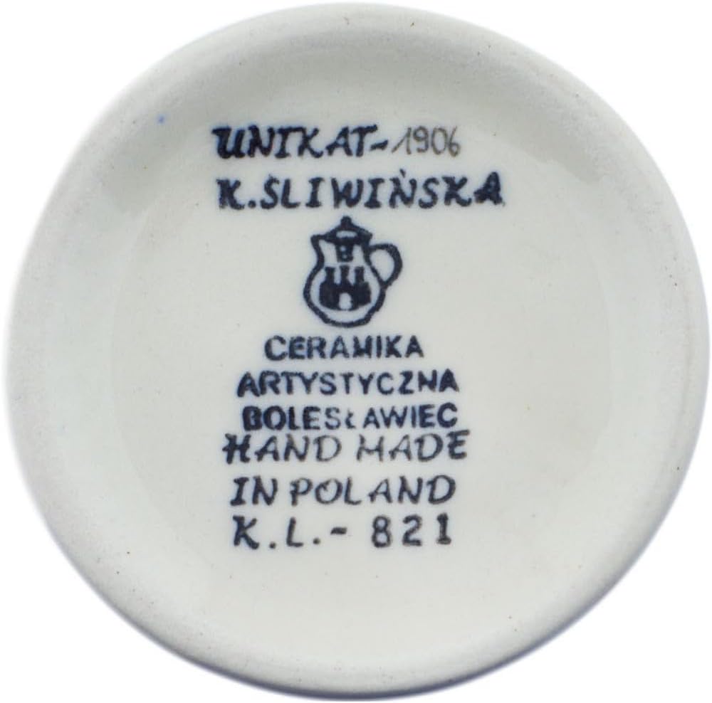 Polmedia Polish Pottery Bottle UNIKAT - Orange Blooms Pattern Handmade in Boleslawiec Poland by Ceramika Artystyczna + Certificate of Authenticity