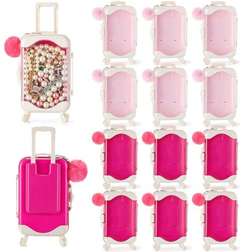 LemonRoad 12 Sets Mini Suitcase Gift Box with Keychain, Pink and Rose Red