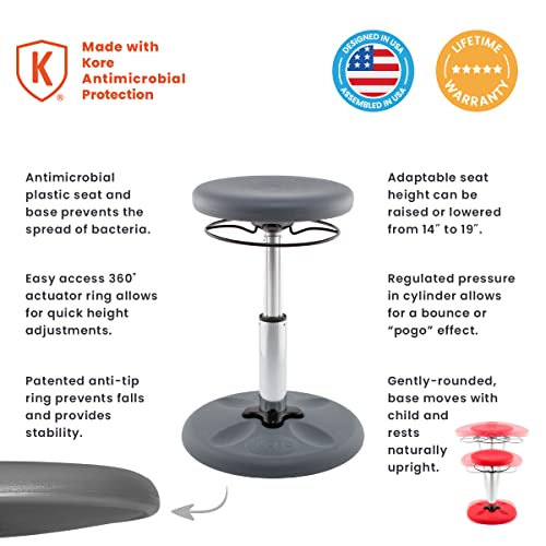 Image of Kore Kids Adjustable Wobble Stool, Ages 6-11, 14-19in Tall, Grey | Flexible seating for classroom and home boosts focus, improves posture and channels energy; anti-tip base; Made in USA