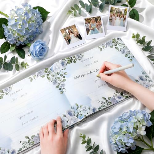 Image of MotiMind Quinceanera Guest Book with Pen 11 x 8 Inch Libro De Firmas Para 15 Anos Quinceanera Leather Hardcover Signature Book Guest Sign in for 15th Party Favors Decoration(Blue,Skirt)