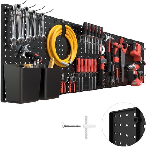 FZK Peg Board,Pegboard 32\"*32\",Pegboard Wall Organizer with Strong Ribs Back Holds up for 200Ib, Black Pegboard 4pcs,Peg Boards for Walls for Garage Tool Storage Craft Room Kitchen Workbench Office
