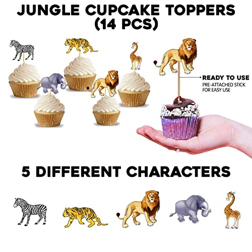 Image of Party Propz 14pcs Jungle Theme Cake Topper - Cupcake Toppers, Forest Pick, Animal Theme Birthday Decoration, Earth Tones