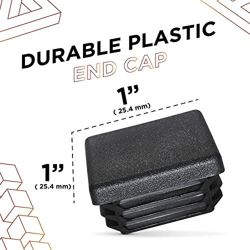 Image of 1 inch (25.4 mm) Outer Perimeter Ribbed Plastic Hole Plugs, Square Black Metal Tubing End Caps, Strong Furniture Leg Inserts, Impact & Weather Resistant, Made in the USA - 20 Pack