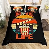 richhome Parure de lit 2 pièces avec housse de couette et 1 taie d'oreiller à rayures colorées rétro pour enfants, adolescents et adultes sur le thème du cinéma Popcoen