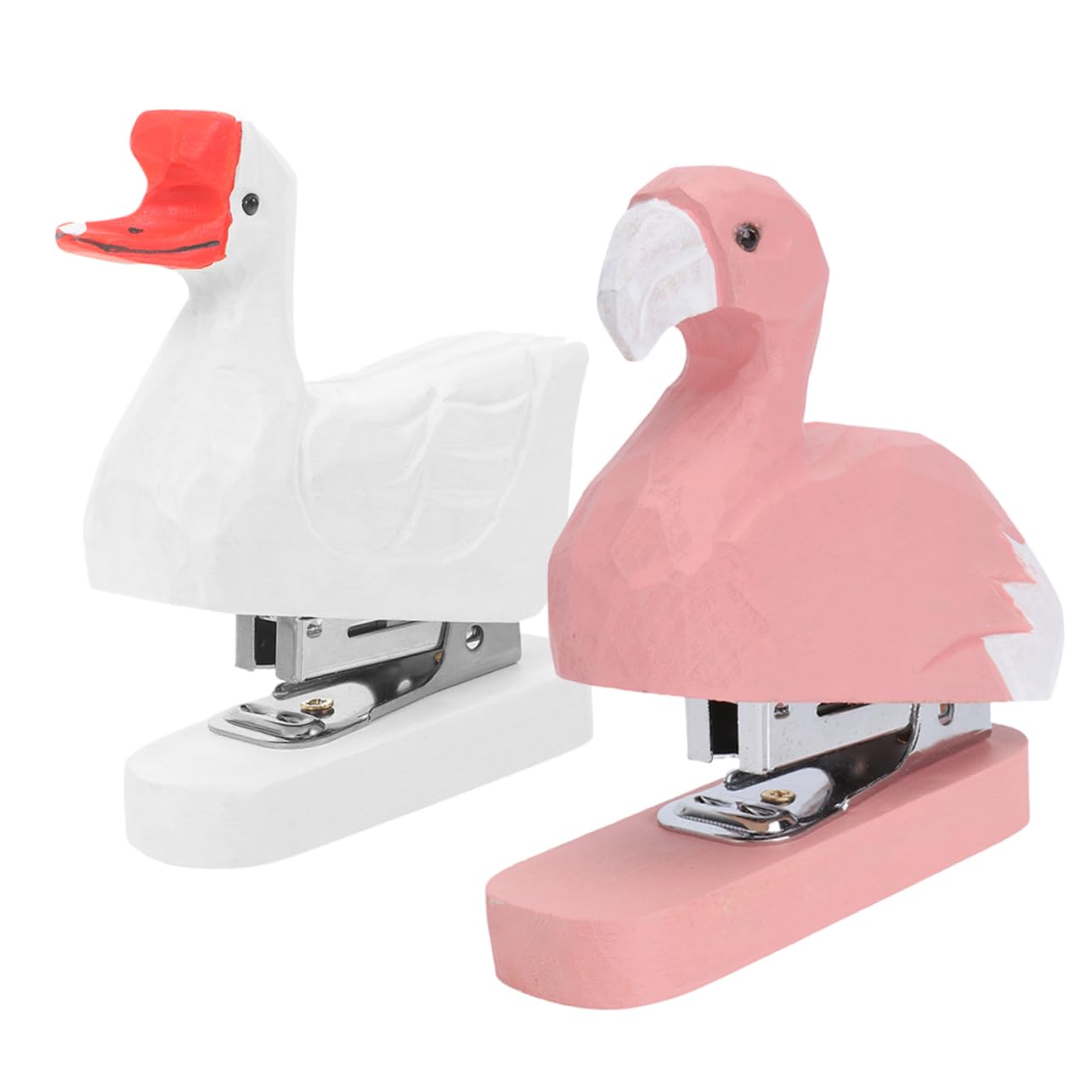 8 Pièces Agrafeuse Pour Animaux Agrafeuse De Bureau Accessoires Flamant Rose Sculpture D'une Statue D'animal Mini Sculpture D'oie Drôle Drôle En Bois NUOBESTY