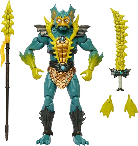 Masters of the Universe Masterverse New Eternia Action Figure & Accessories, Mer Man Deluxe Motu Collectible with 30 Articulations, 7-inch