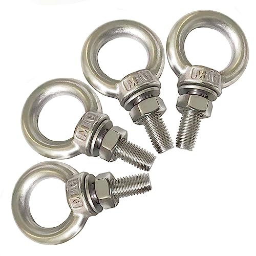 Image of Shoulder Eye Bolt, M10 Stainless Steel Eye Bolts 1.2 inch Heavy Duty EyeBolts Screws, 4 PCS M10 (Thread Length 30mm), Accessories Include Nuts and Washers Set