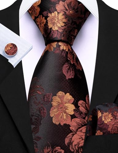 Image of Barry.Wang 6 PCS Men Ties Set Silk Business Fashion Woven Necktie Handkerchief Cufflinks Paisley Stripe Wedding Party