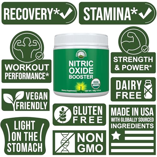 Image of USDA Organic Plant Based Nitric Oxide Booster Powder Supplement for Men & Women - Caffeine Free Supplements 5 Top Ingredients - Beet Root, Tart Cherry, Acerola Cherry, Pomegranate, Red Ginseng