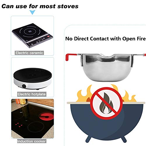 Stainless Steel Double Boiler Pot,3 Cup Capacity Metal Melting Pot with Heat Resistant Handle,600ml Steel Universal Insert Melting Pan for Chocolate,Butter,Candle,Candy and Soap - Thumbnail 4