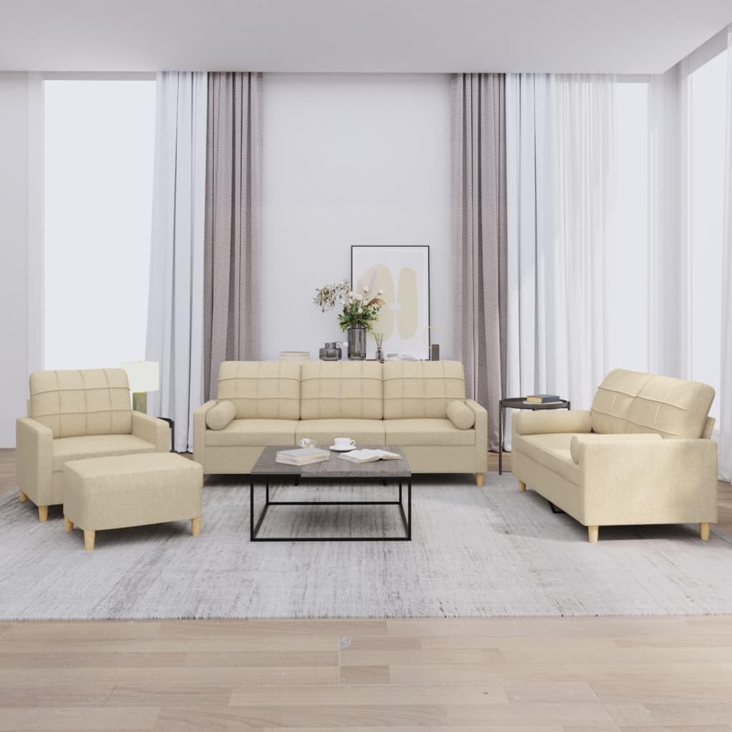 Juego de 4 sofás de color crema, 78 – 198 x 77 x 80 cm, poliéster transpirable con marco de madera contrachapada metálica, moderno, pequeño sofá para salón, balcón, dormitorio