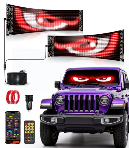 Devil Eyes Light for Windshield-2PC 23.43'x4.72' Waterproof Programmable LED Sign - App/Remote...