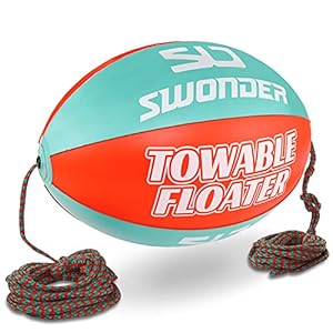 Swonder Boat Tubes Towable Ball, Larger Towable Tube Floater (42inx27in) with 60ft Rope for 1-4 Rider Towable Tubes for Boating, Boating Accessories for Boats to Pull