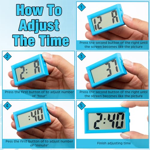 Image of Frienda 6 Pieces Mini Digital Clock Small Digital Clock Stick on Battery Operated Self Adhesive Bracket for Car Dashboard Fridge (Blue)
