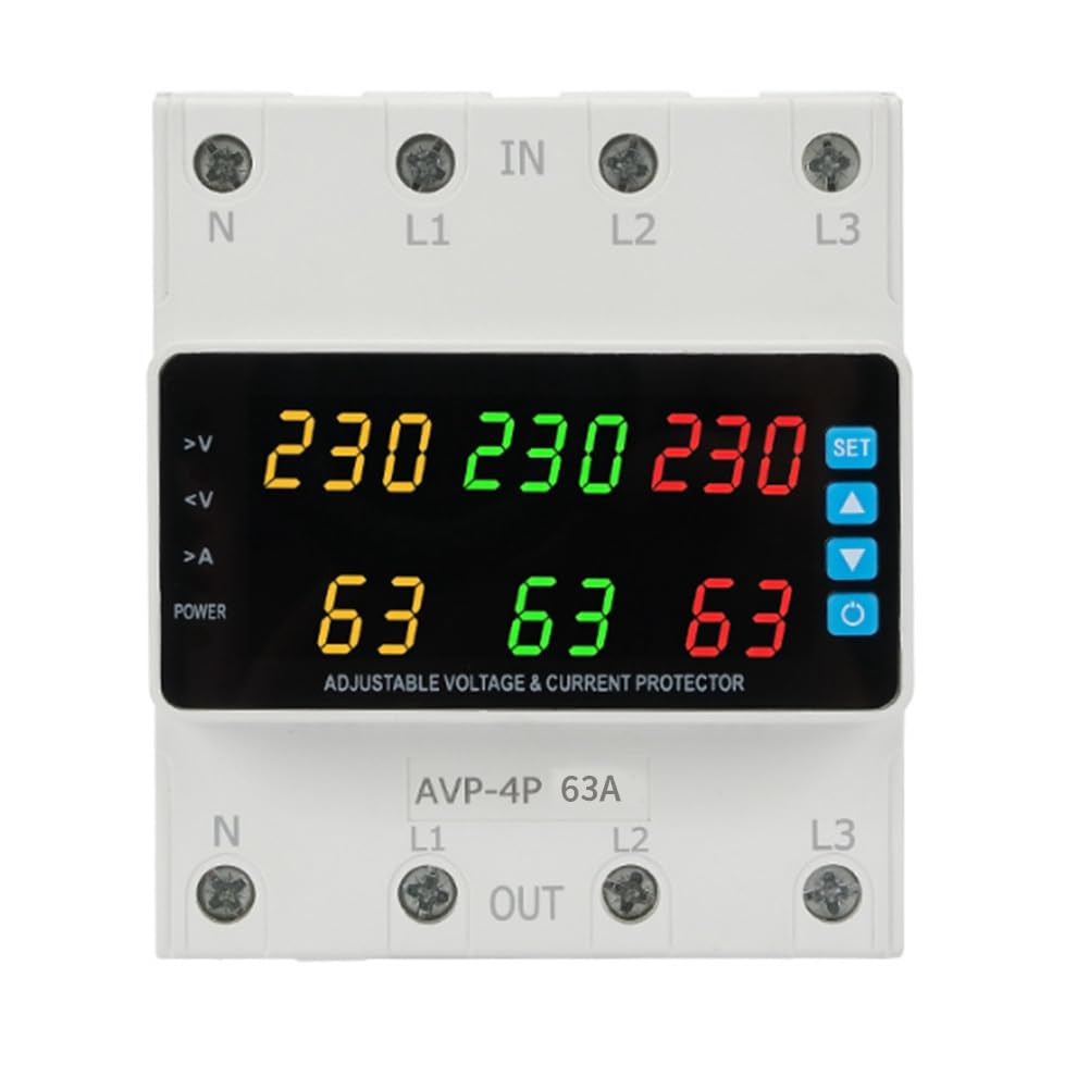 Jnchdghwa 3 Phase 220-380v 63A Voltage Relay Changeover Switch Overvoltage/Undervoltage Overcurrent/Phase Loss Protection Keep