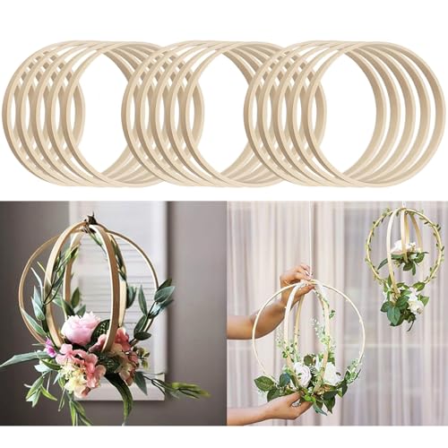Bambus Floral Hoop, 15 St&uuml;ck Holzringe zum Basteln Traumf&auml;nger Ringe Bambus Holz Bambu Blumenkranz f&uuml;r DIY Traumf&auml;nger Hochzeitskranz Dekor und Wandbehang Handwerk 20cm