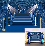 BINQOO 7x5FT Blue Curtain Backdrop Banner, Large Blue Carpet Fabric Photography Backdrop Customized Photo Background Studio Prop for Party Decorations