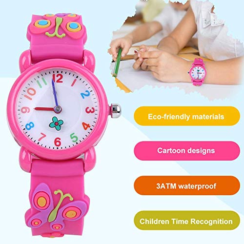 Relógio de desenho animado à prova d'água, meninos para meninas(Butterfly Rose)