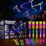 JX 24 Pack Rocket Slingshot Flying Toys with Led Lights, 24Pcs Arrow Helicopter, 24Pcs Launchers, Glow in The...