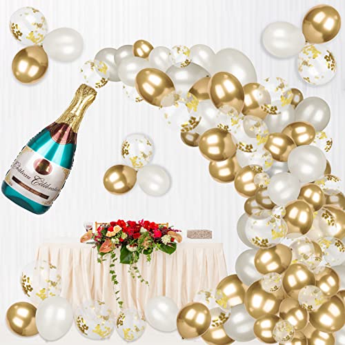 Arche Ballons Champagne, 86 Kit Guirlande Ballon de Champagne, Ballons de Confettis en Latex Métallisé Blanc Doré pour Décoration de Fête, Anniversaire, Réveillon de Noël, Baby Shower Cover