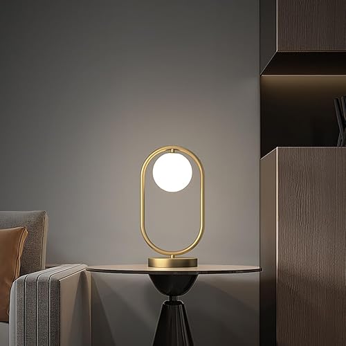 Miniatura 9 de Lámpara de mesa de cristal de 2 luces, lámpara de escritorio de latón dorado con cable enchufable, lámpara de lectura moderna de mediados de siglo,