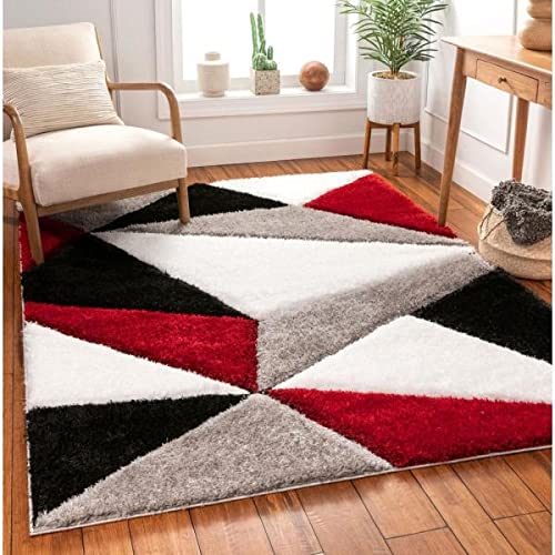 Image of Shaggy Super Soft Carpet for Home & Living Room Size - 8 X 11 Ft (Red & Black)