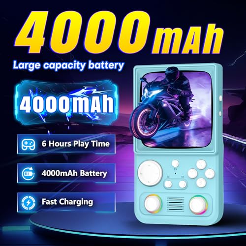 Image of R36TMAX Upgraded Retro Handheld Game Console with 4000mAh Battery, 4.0'' IPS Screen, Retro Gaming Console with Portable Case, Supports WiFi Networked Fighting and OTG (128GB Blue)