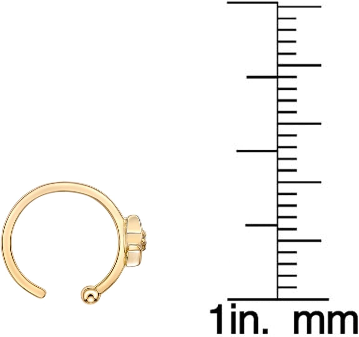 Lavari Jewelers 20 Gauge Three Stone or Star Open Hoop Nose Ring for Women - 14k Yellow Gold Cubic Zirconia 8 mm Nose Ring - Unisex Hypoallergenic Nostril Piercing Jewelry - 20G Body Piercing for Men