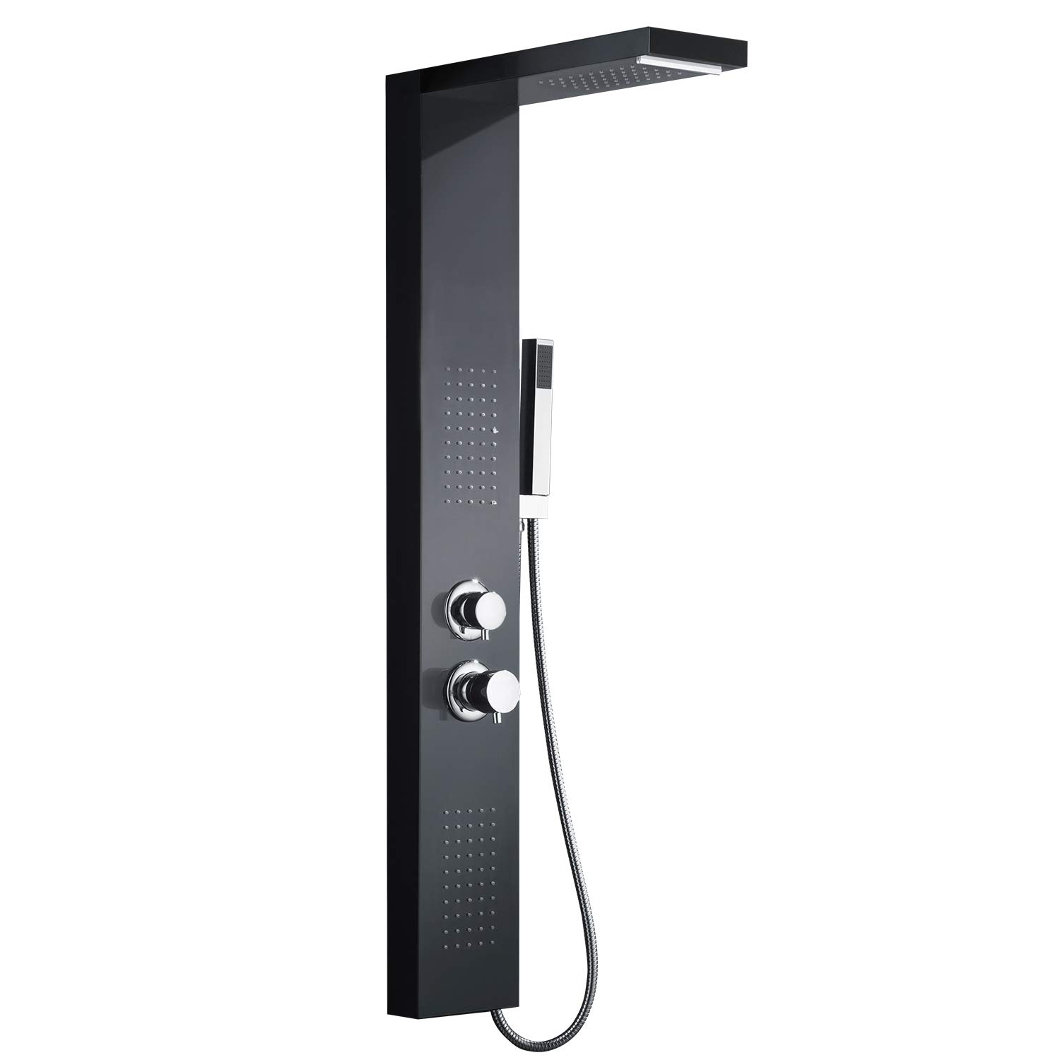 HENGMEI Panel prysznicowy system prysznicowy ze stali nierdzewnej szczotkowanej armatura prysznicowa zestaw prysznicowy z deszczownicą, prysznic z masażem, prysznic z wodospadem, słuchawka prysznicowa