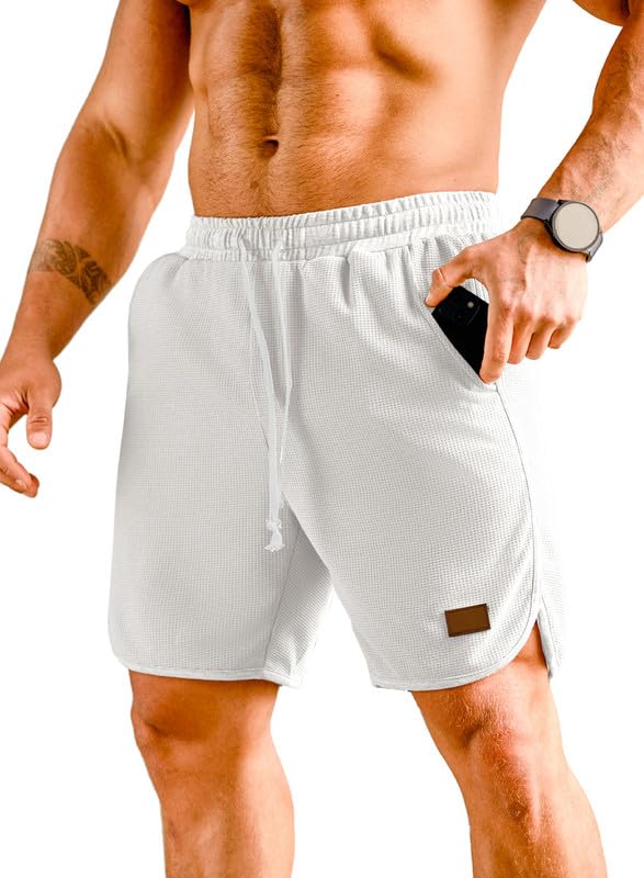 JMIERR Herren Waffel Kurze Hosen mit 3 Taschen Basketball Sporthose 2024...