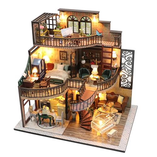 mophrati Mini casa modello in legno ragazze compleanno appartamento in miniatura fatto a mano puzzle realistico giocattoli accessori per la decorazione