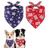 Tinsow 2 PCS Washable Dog Bandanas Bibs American Flag Square Puppy Kerchief Independence Day Puppy Collar Cat Pets Collar (Blue and Red-B)
