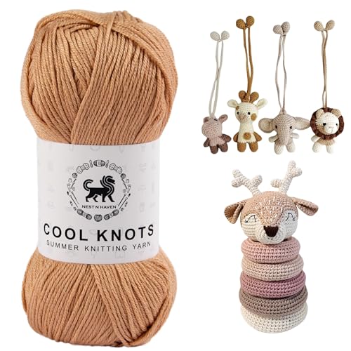 Image of NESTNHAVEN Polyester Cool Knots, Hand Knitting Yarn (1 Yarn Ball 100g) - Luxury Thread for Crochet, Amigurumi, Embroidery, Toys, Garments, Flowers and Hobby Projects (Golden Beige)