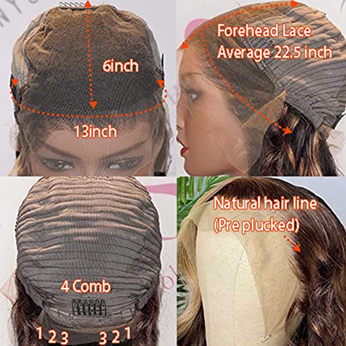 200% Density 13X6 Honey Blonde Highlight Lace Front Wigs Human Hair For Women With Baby Hair Hd Transparent Ombre Body Wave Lace Front Wig Human Hair Glueless Wigs Human Hair Pre Plucked Brazilian Virgin Human Hair Wigs (28 Inch, Ombre Lace Front Wig Human Hair) #TOP2
