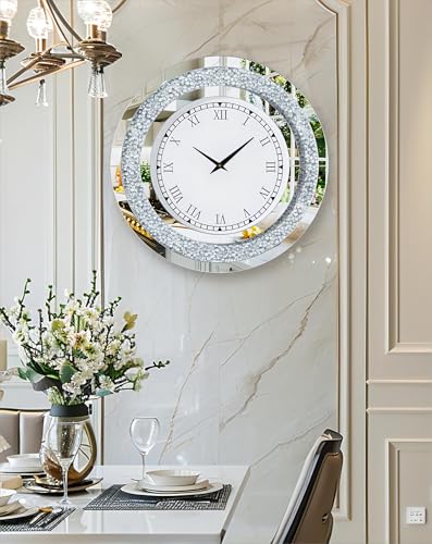 Artloge 1369SR60 Crushed Diamond Wall Clock: 24 Inch Round Decorative Mirrored Clock thumb #6