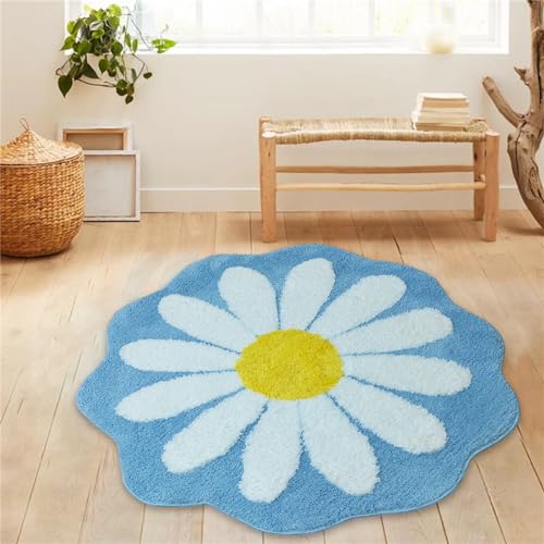 Tapete redondo en forma de flor Daisy 3.2 pies azul