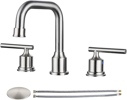 WOWOW - 3 piezas para lavabo de baño, diseño estándar 2 asas de 8 pulgadas y una llave mezcladora giratoria en 360 grados con acabado de níquel