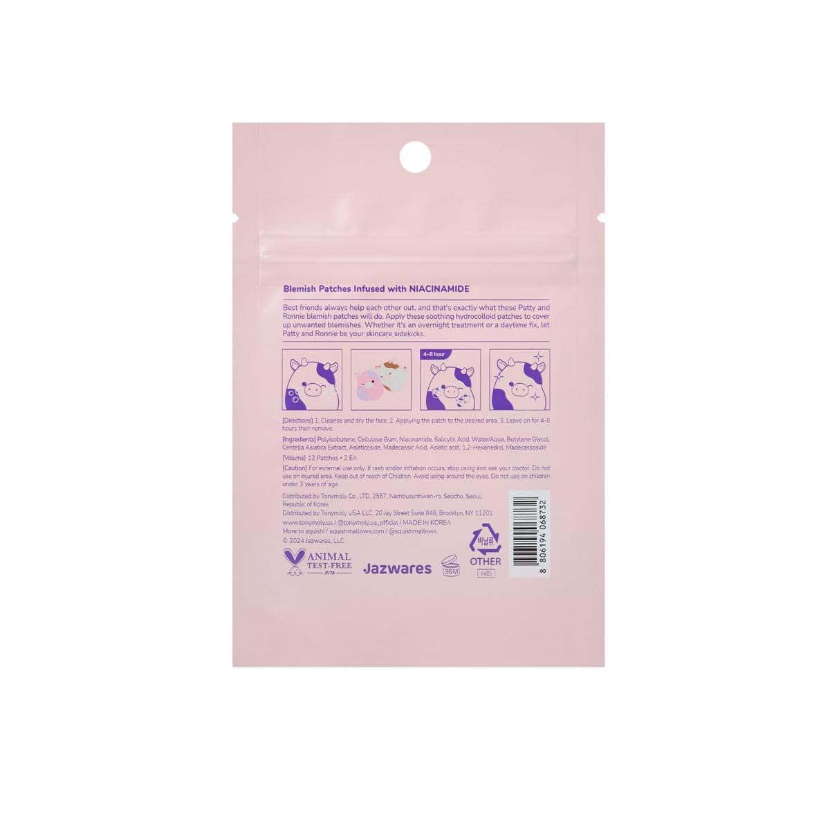 TONYMOLY x Squishmallows Patty + Ronnie Blemish Patches - Niacinamide infused...