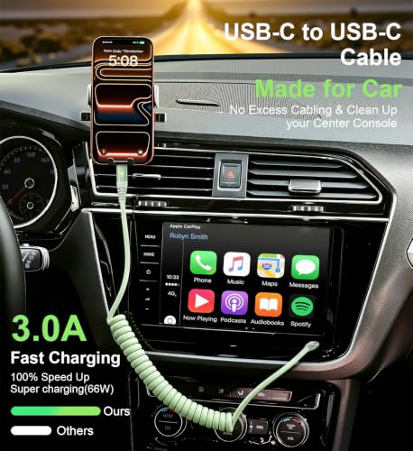 Image of USB C to C Cable 3FT, 2Pack Coiled USB C Fast Charging Cable for CarPlay