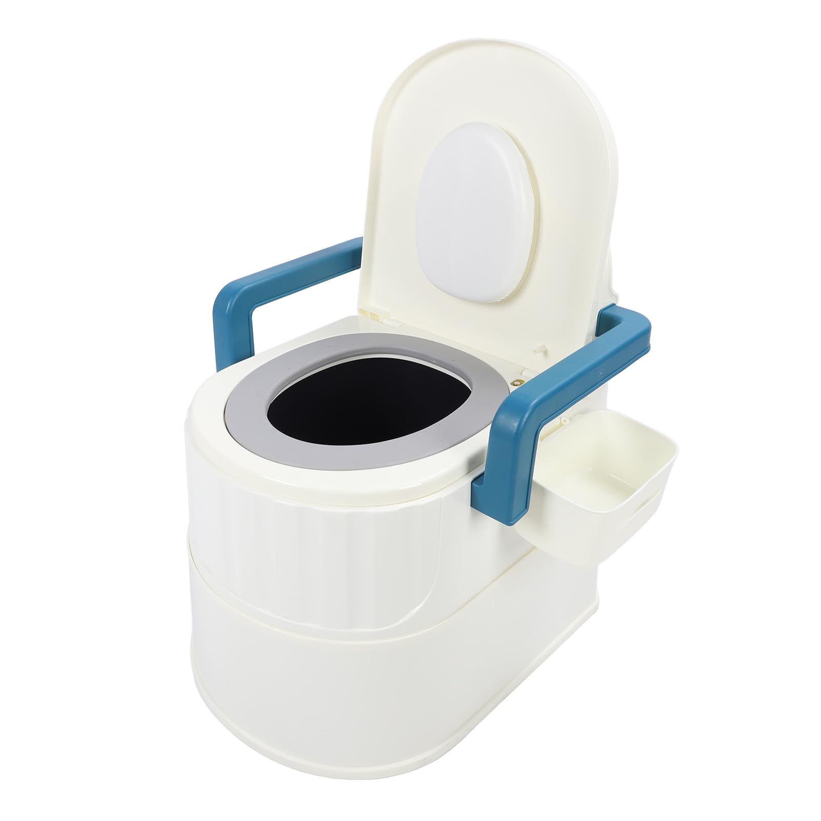 Wide Armrests Soft PU Commode Chair Backrest Non Slip Toilet Chair with Hollow Bucket Blue for Squat Bathroom