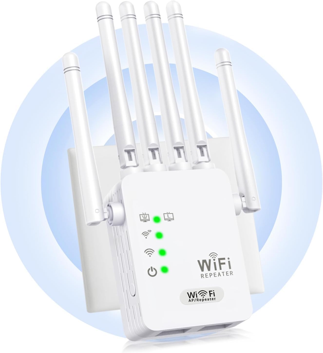 Répéteur WiFi ，Puissant,amplificateur WiFi de dernière Technologie avec6 antennes Couvrant Une superficie de1200m²,2 Ports LAN,répéteur WiFi pour la Maison et Le Bureau