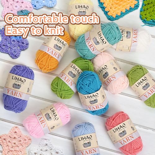 LIHAO Crochet Yarn for Crocheting, 4ply Cotton Yarns, Milk Cotton Yarn, Soft Knitting Yarn for Crafts Multicolor Yarn Skeins, for Beginners Adults Kids Crafts（12 x 15g） - Image 4