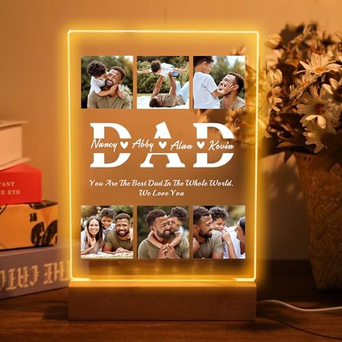 Personalized Picture Frame Gift for Dad Personalized Photo Frame Gifts Custom Night Light for Daddy Grandpa Fathers Day Acrylic Plaque Gift from Daughter & Son(Design 3) - View 8
