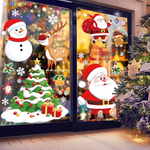 Wohohoho 9 Rolls Extra Large Christmas Window Stickers, 27.6" * 11.5" Large Christmas Window Decorations Clings Santa Claus Xmas Tree Reindeer Christmas elf Snowflake Window Decals for Holiday Party