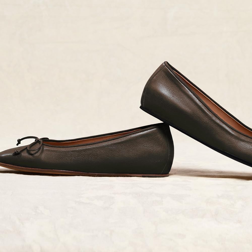 SHODENSE Women Flats Shoes Bow Square Closed Toe Ballet Flats Slip On Metallic Flat Shoe Matte Patent Leather Snakeskin Low Hidden Wedge Heel Office Work Shoes Driving Flats Club Church Fall 4-11 M US