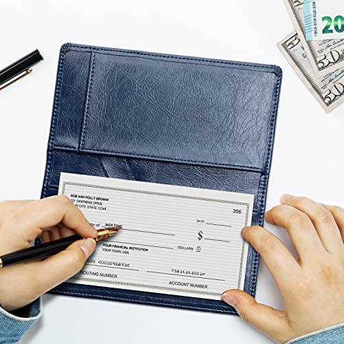 Left Hand Leather Checkbook Cover for Women&Men,Checkbook Wallet for Left Hand Users with Pen Holder, RFID Blocking, Free Divider for Duplicate Checks
